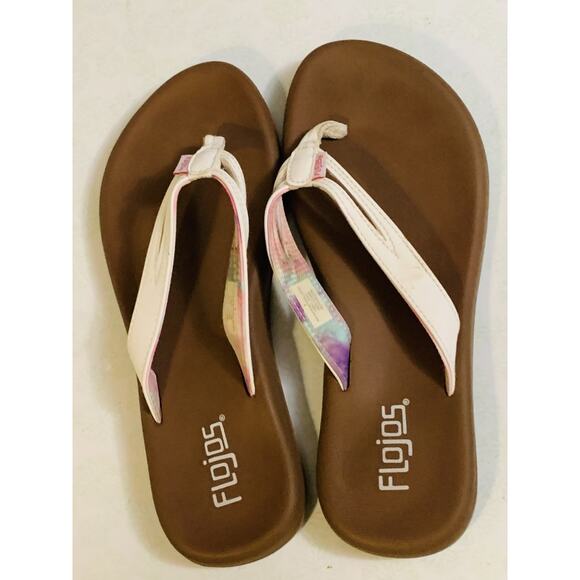 Flojos Women's White Tie Dye Thong Flip Flops Size 8 Fabric Lining - Picture 2 of 6